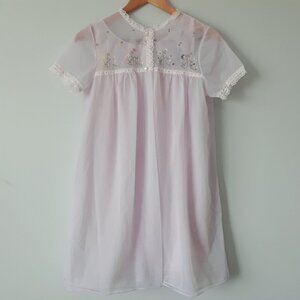 Vintage 60s Lilac Pastel Peignoir Set Floral Embroidery